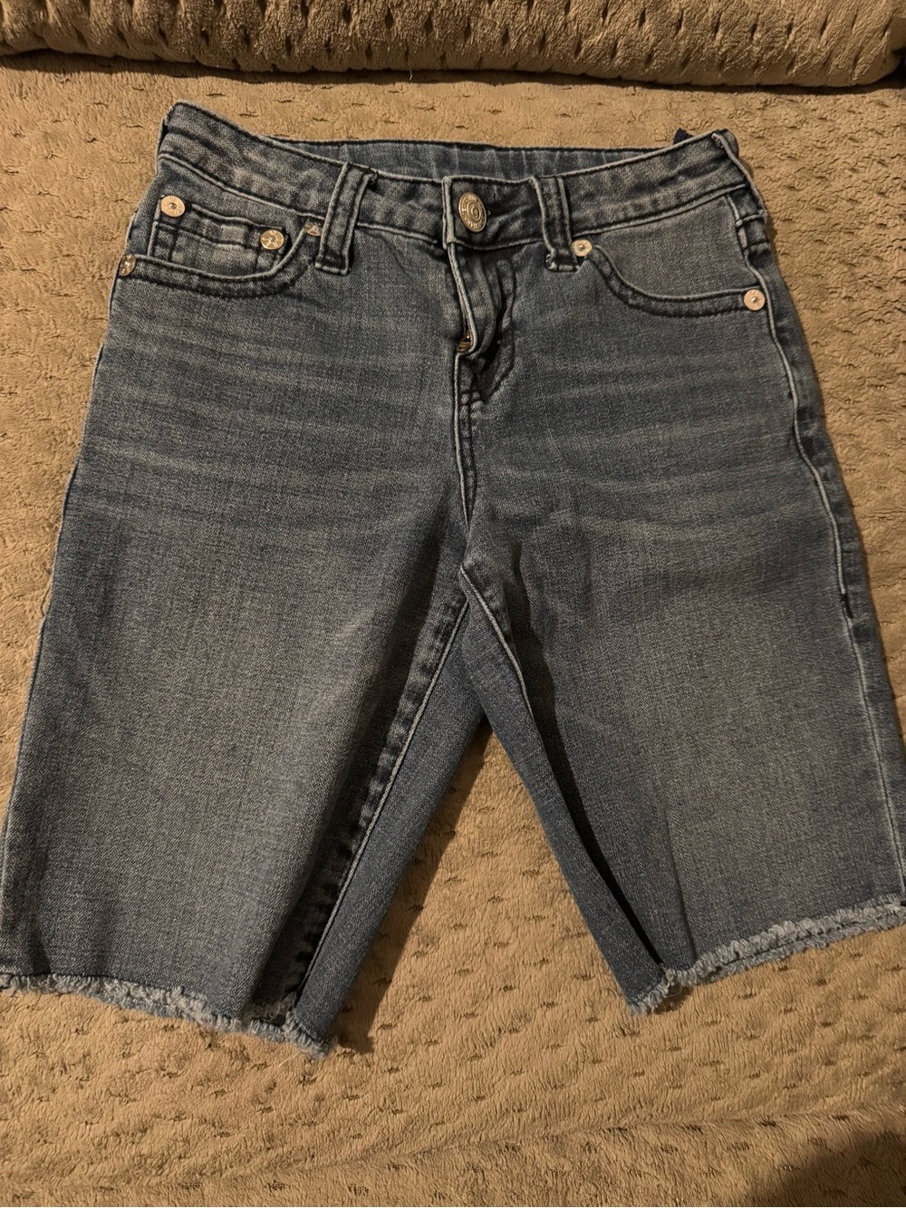 True Religion Frayed Hem Denim Bermuda Shorts - Blue